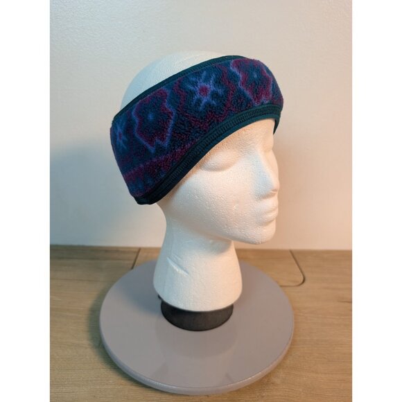 Vintage LL Bean Fleece Headband Blue Green Raspberry Argyle Pattern Ski USA Made - Picture 1 of 5